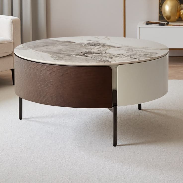 Arc Coffee Table — Natural stone, solid wood and metal, handcrafted by Bed Bench Lahore