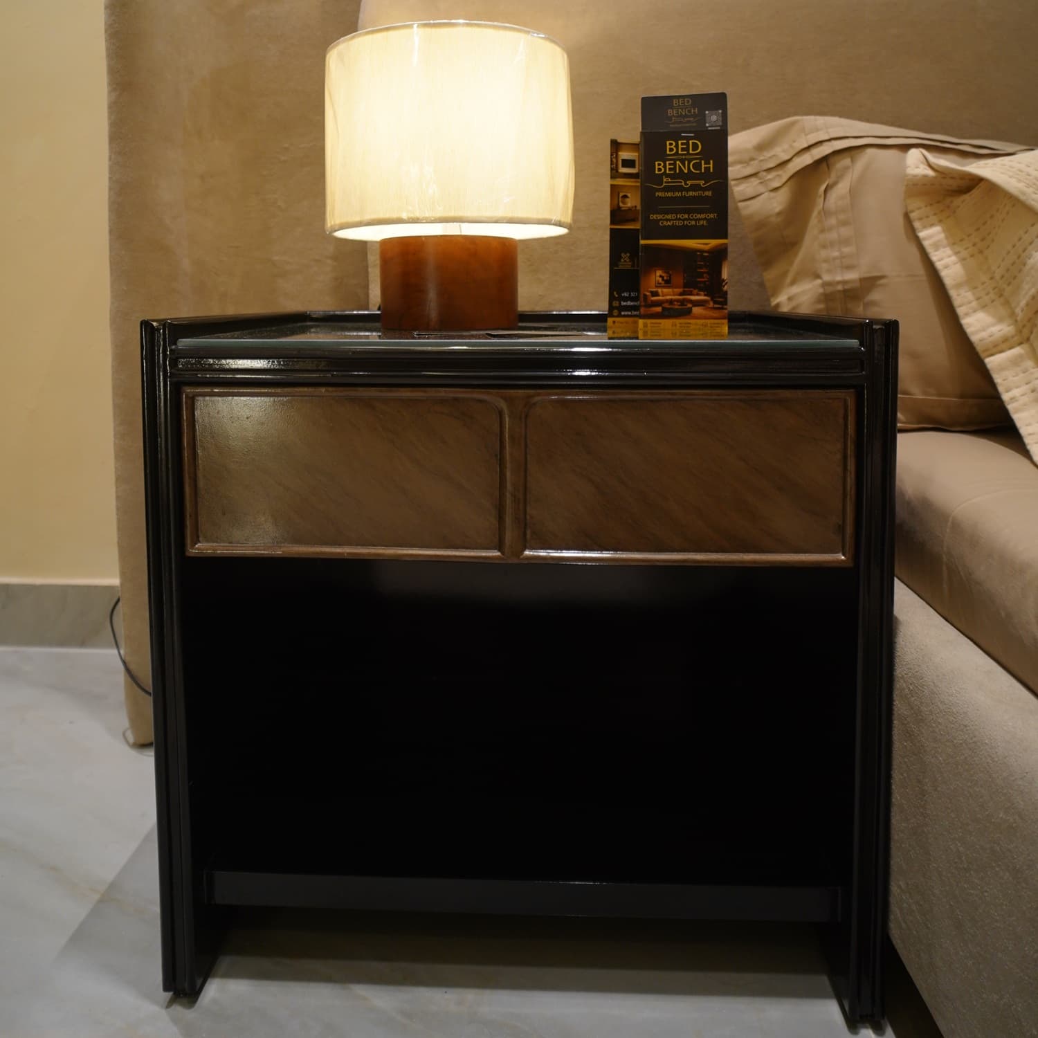 Sora Coffee Table — Natural stone, solid wood and metal, handcrafted by Bed Bench Lahore