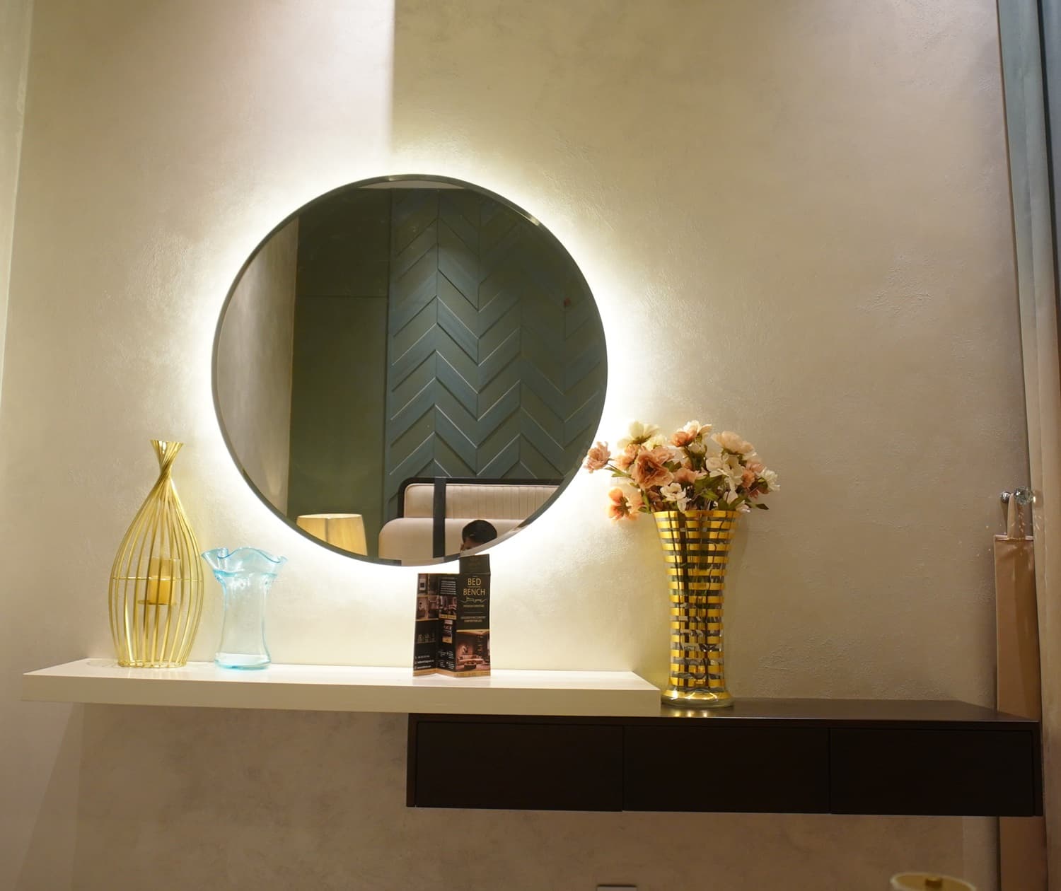 Cleo Coffee Table — Natural stone, solid wood and metal, handcrafted by Bed Bench Lahore