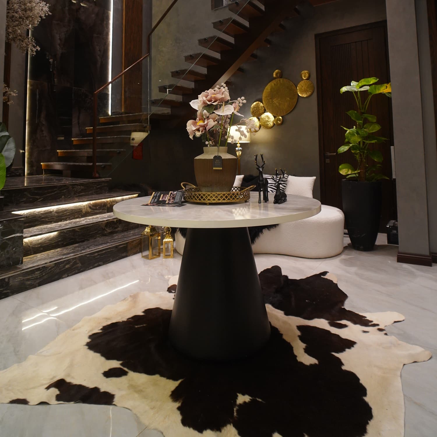 Linea Coffee Table — Natural stone, solid wood and metal, handcrafted by Bed Bench Lahore