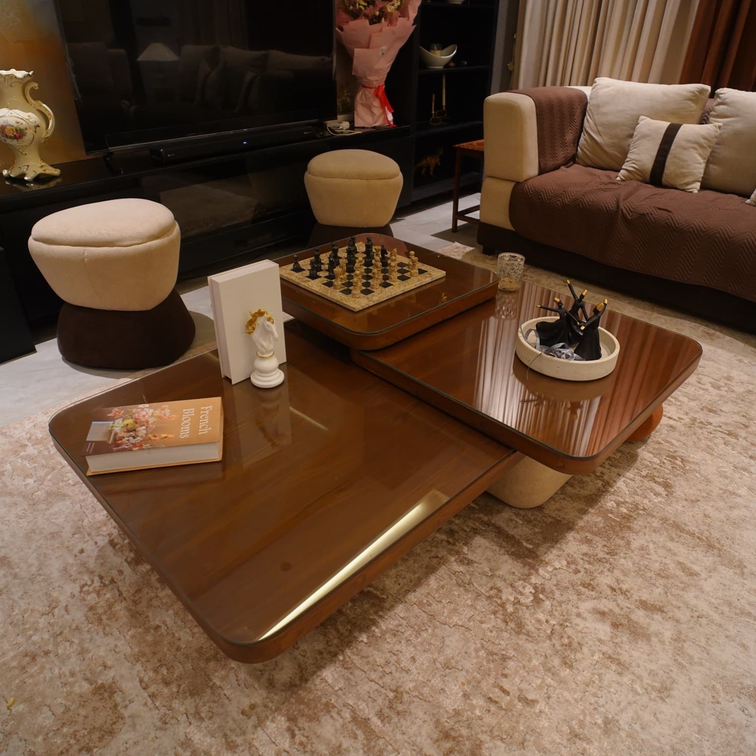 Nova Coffee Table — Natural stone, solid wood and metal, handcrafted by Bed Bench Lahore