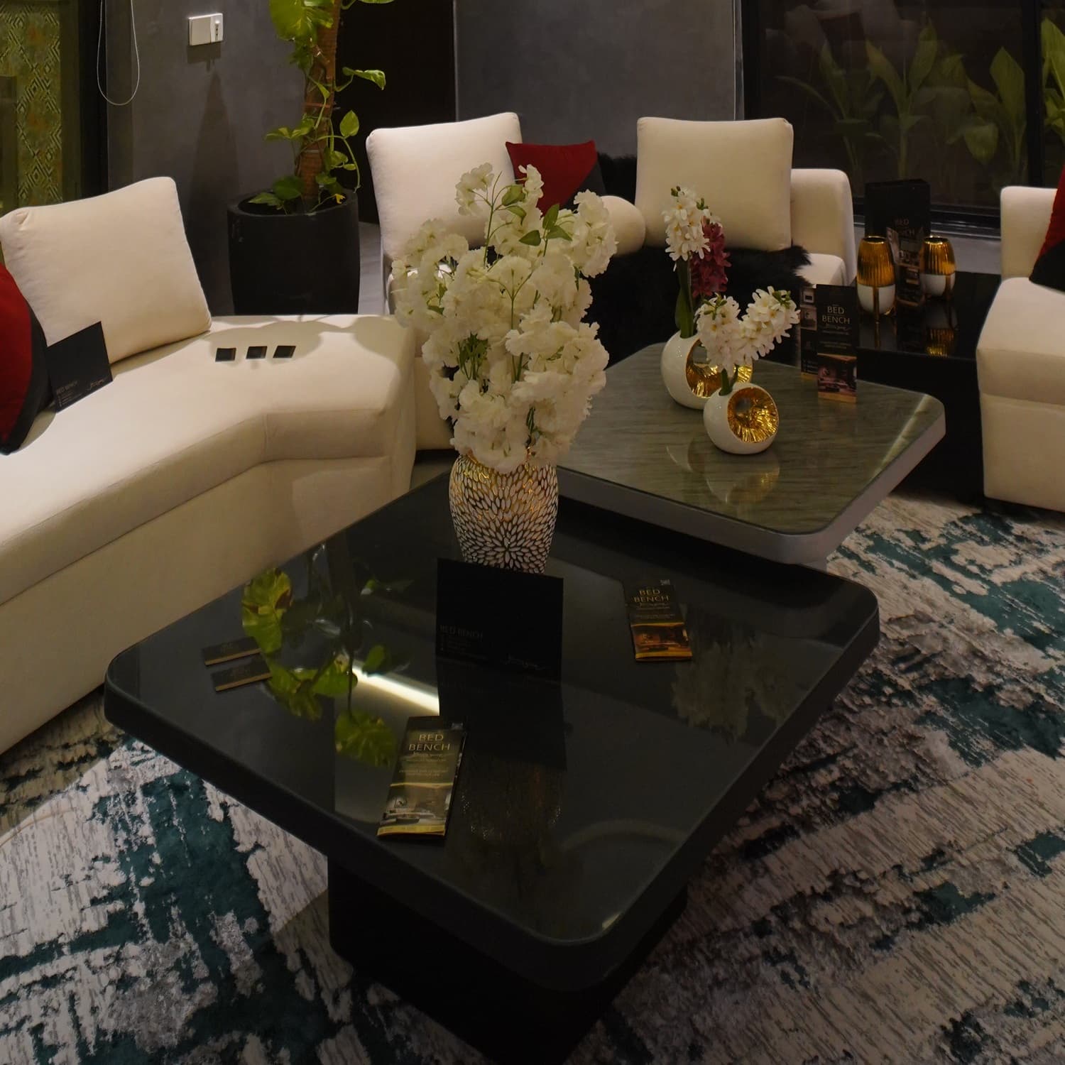 Ember Coffee Table — Natural stone, solid wood and metal, handcrafted by Bed Bench Lahore