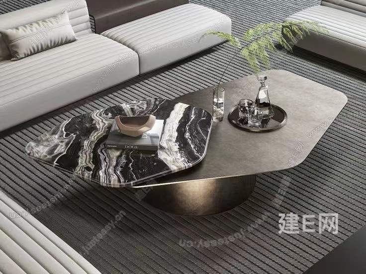 Halo Coffee Table — Natural stone, solid wood and metal, handcrafted by Bed Bench Lahore