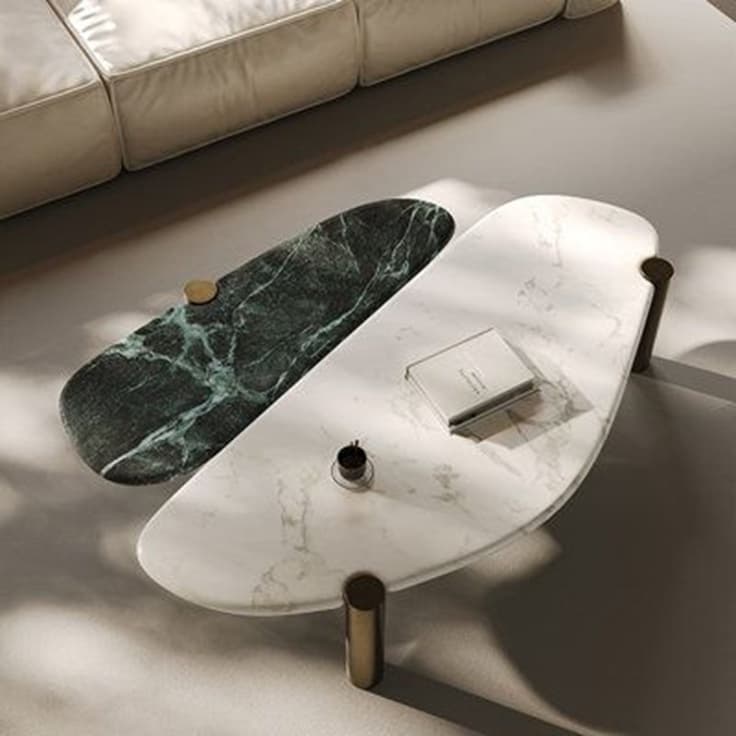 Mesa Coffee Table — Natural stone, solid wood and metal, handcrafted by Bed Bench Lahore