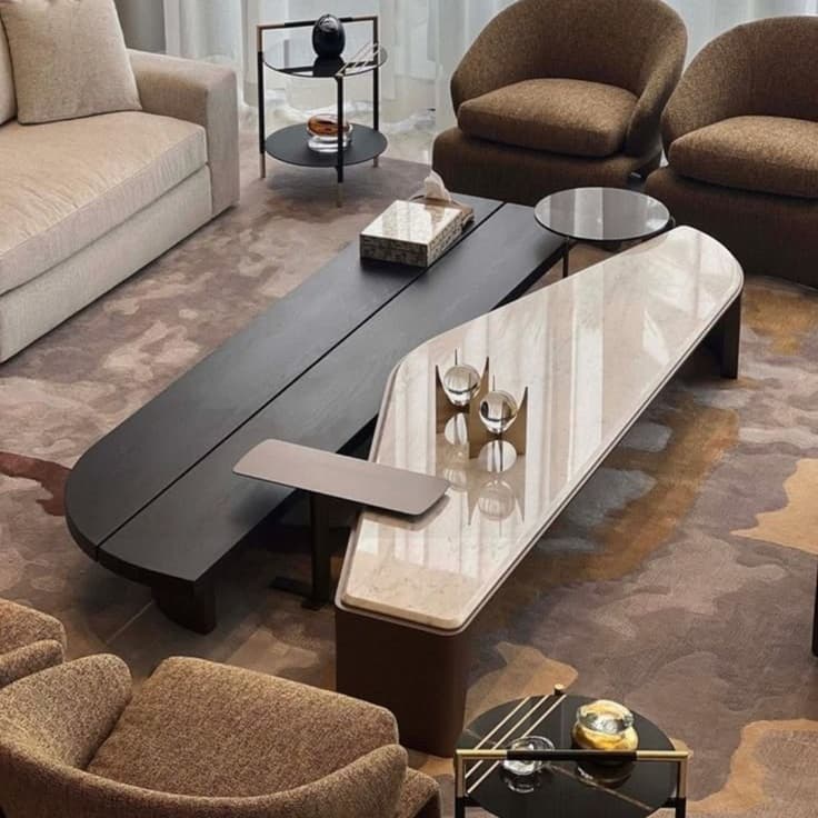 Nook Coffee Table — Natural stone, solid wood and metal, handcrafted by Bed Bench Lahore