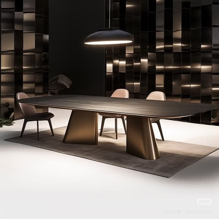 Etta Dining Table — Solid wood, polished stone or veneer top, handcrafted by Bed Bench Lahore