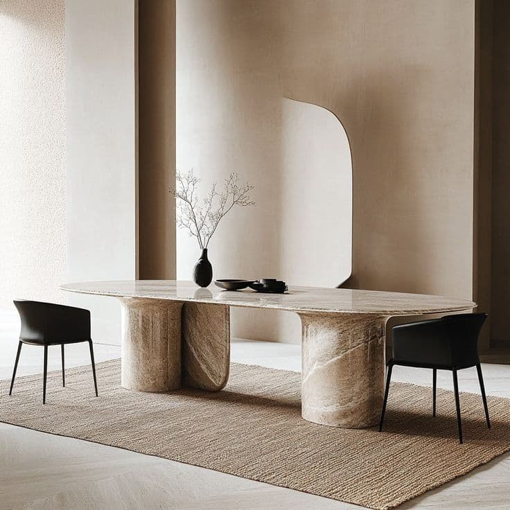 Vale Dining Table — Solid wood, polished stone or veneer top, handcrafted by Bed Bench Lahore