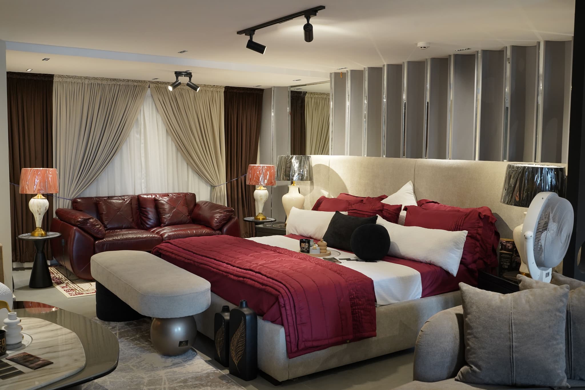 Rhea Bed — Upholstered fabric, solid wood frame, handcrafted by Bed Bench Lahore