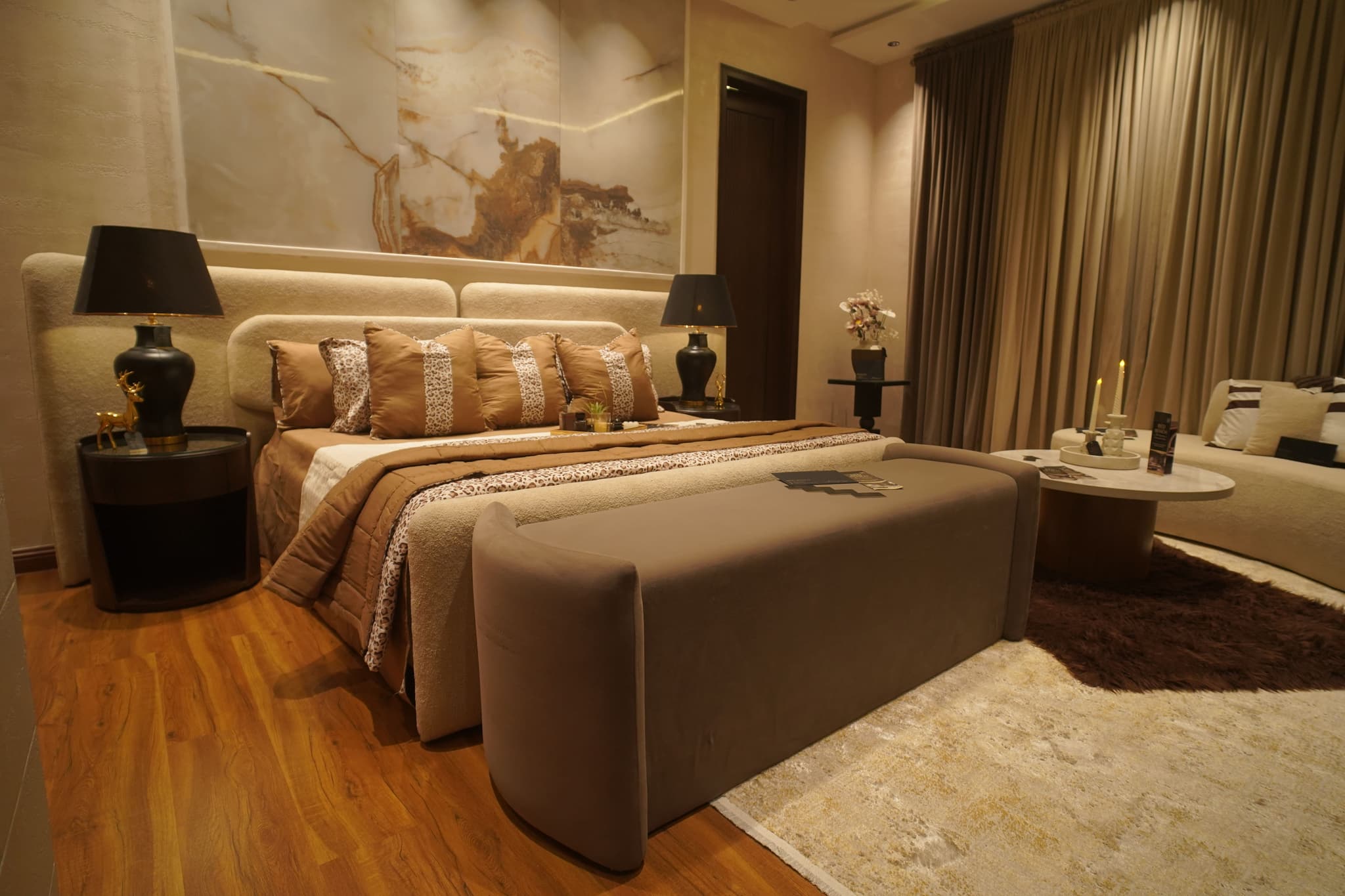 Vale Bed — Upholstered fabric, solid wood frame, handcrafted by Bed Bench Lahore