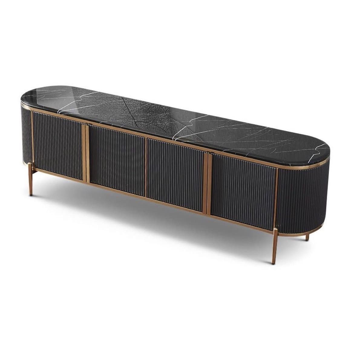 Linea TV Console — Veneered wood, matte metal details, handcrafted by Bed Bench Lahore