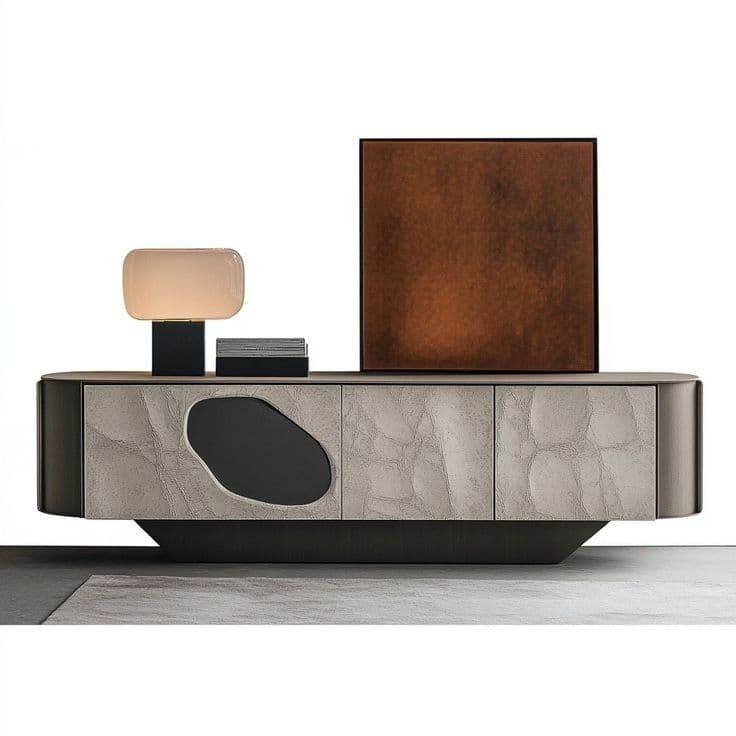 Nara TV Console — Veneered wood, matte metal details, handcrafted by Bed Bench Lahore