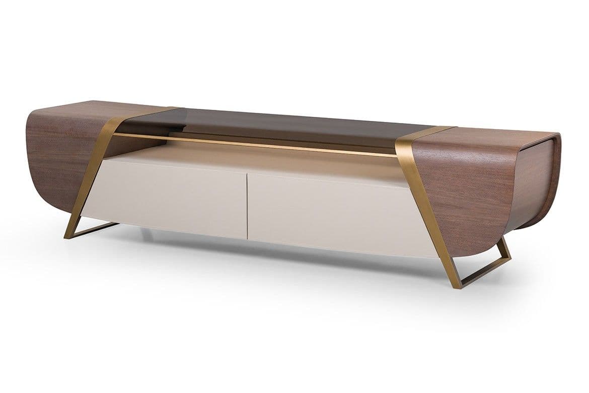 Ridge TV Console — Veneered wood, matte metal details, handcrafted by Bed Bench Lahore